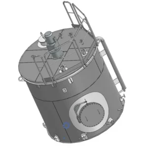 3D-модель вертикальной емкости с приводом мешалки на крышке и ограждением